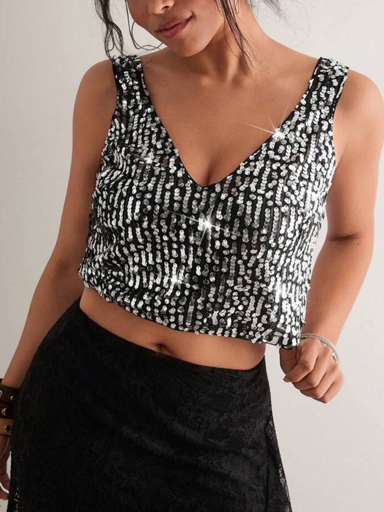 A+ Boutique Tops - 💎 PLUS Sequin Cropped Tank 💎